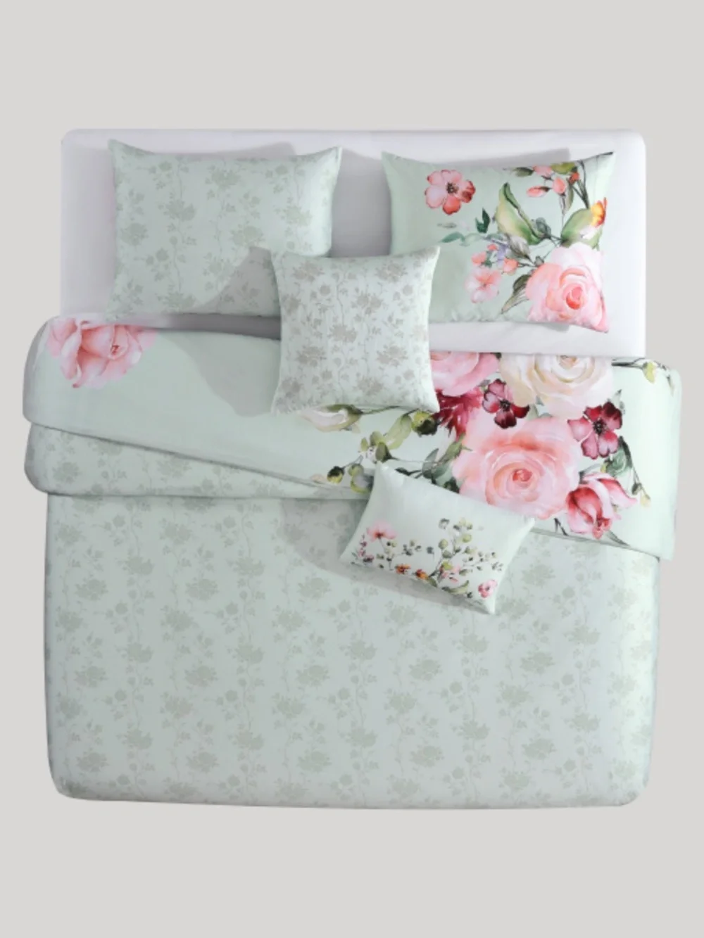 Bebejan Rose on Misty Green Reversible King Comforter Set - Picture 3 of 7